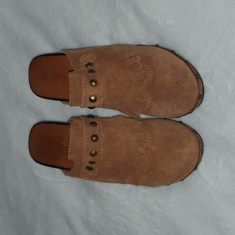 Michael Kors Rye Fringed Suede Studded Platform Clogs Size 8 - Picture 1 of 12